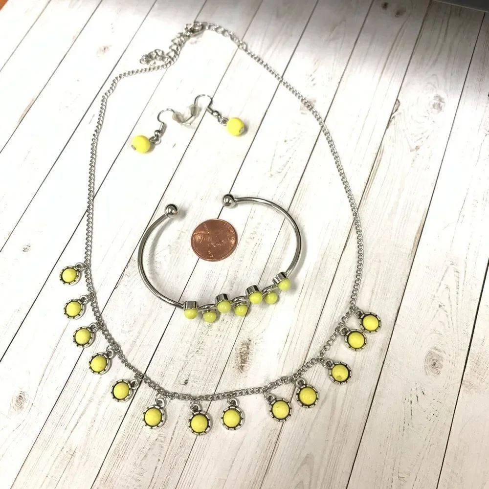 Yellow Bead Necklace Bracelet Earrings Set